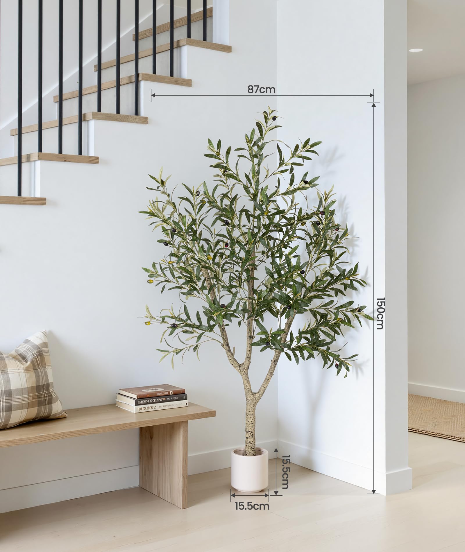 Olivenbaum Künstlich - 150cm Kunstpflanze Olivenbaum wie echt | Künstliche Pflanzen Groß Olivenbaumpflanze im Topf, Künstlicher Olivenbaum Deko für Wohnzimmer, Schlafzimmer, Büro, Garten