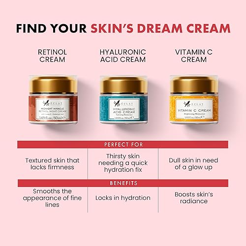 Miniatura 6 de Eclat Skincare Crema facial antienvejecimiento + crema de noche con retinol – Crema hidratante facial de día y noche con péptidos de colágeno, ácido