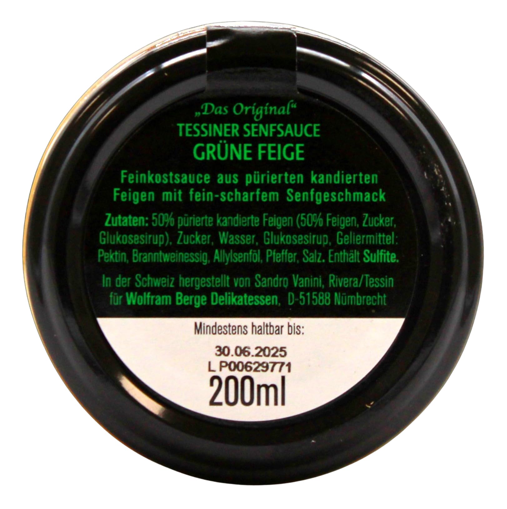 Wolfram Berge Tessinger Senfsauce Grüne Feige, 6er Pack (6 x 200ml)