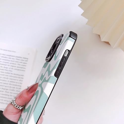 Miniatura 3 de INJPCUCA Funda compatible con iPhone 14 Pro para mujer, diseño de ondas blancas y verdes, delgada, protectora a prueba de golpes, funda trasera de