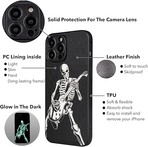 Miniatura 4 de Funda de calavera para iPhone 13 Pro Max, diseño luminoso gótico gótico, emocional gótico, esqueleto, estilo rock n roll, brilla en la oscuridad,