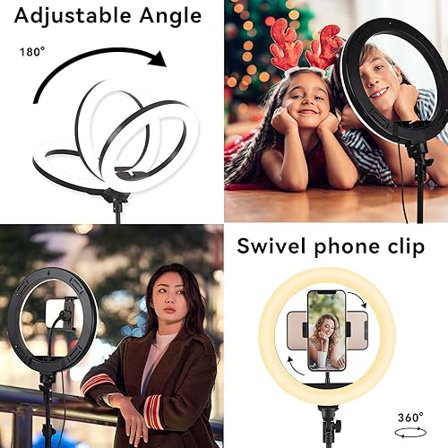 Miniatura 5 de Anillo de luz para selfie de 10 pulgadas con trípode ajustable de 47.2 pulgadas y soporte para teléfono para transmisión en vivomaquillaje, anillo