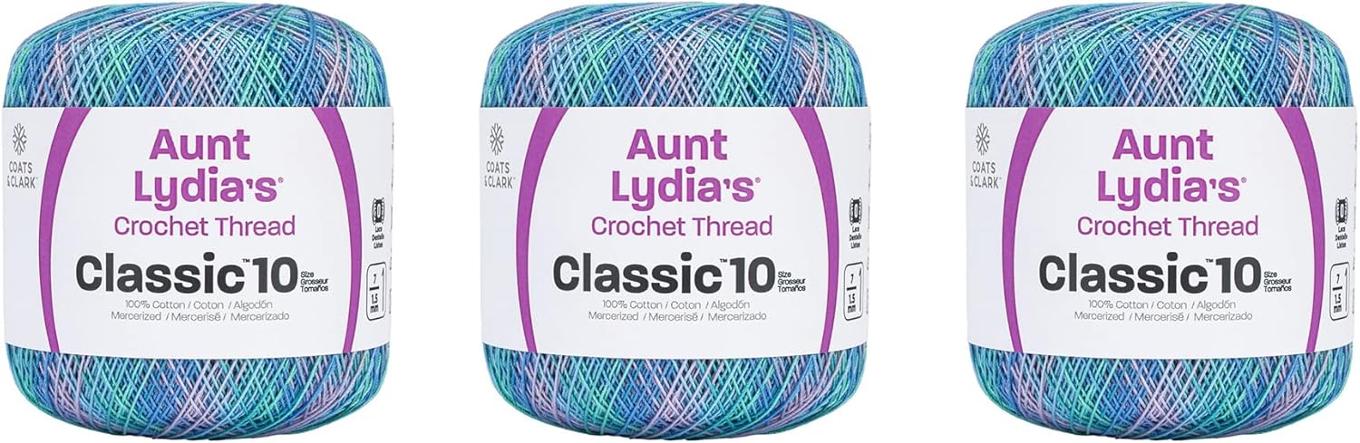 Aunt Lydia Classic Ocean Crochet - 3 Pack of 300y/274m - Cotton - Gauge 10 - Crochet
