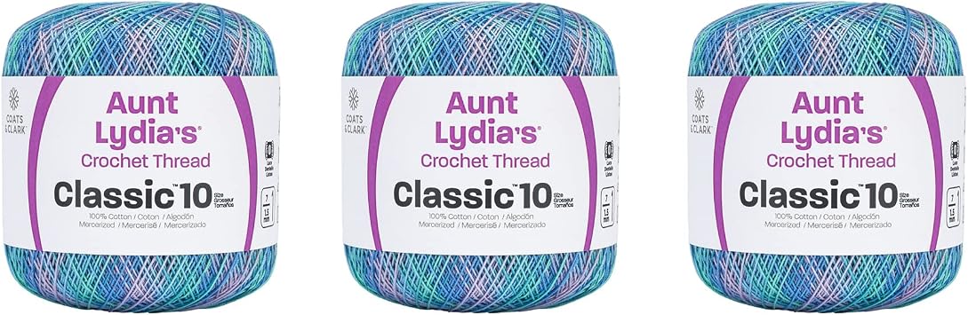 Aunt Lydia Classic Ocean Crochet - 3 Pack of 300y/274m - Cotton - Gauge 10 - Crochet