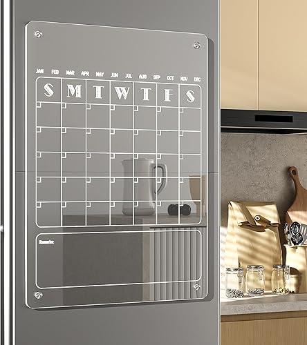 Miniatura 8 de Calendario semanal mensual magnético acrílico para refrigerador, 2 juegos de calendario magnético transparente para refrigerador, planificador