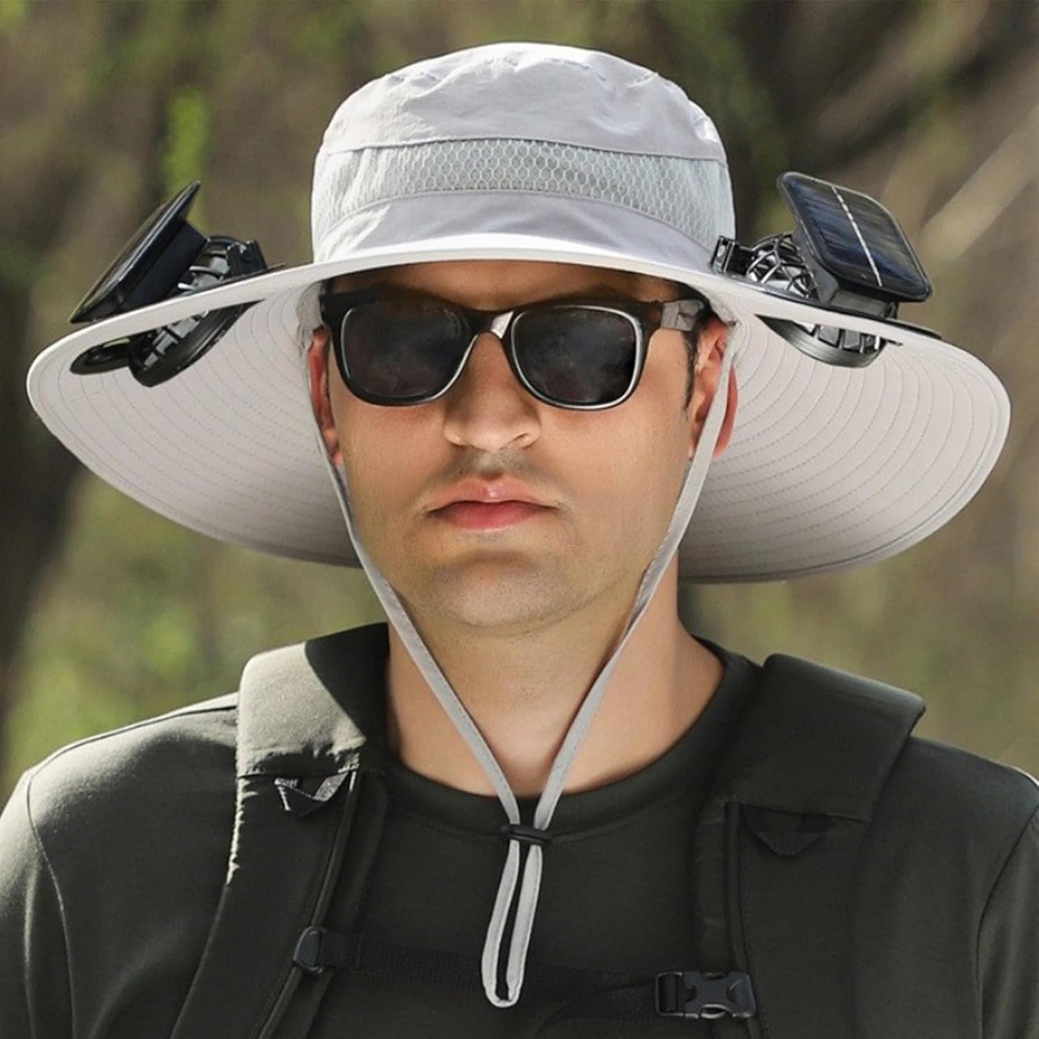 LiebeWH Hat with Fans Solar Power USB Charging and Solar Powered Double Fans Wide Brim Sun Hat for Fishing Beach