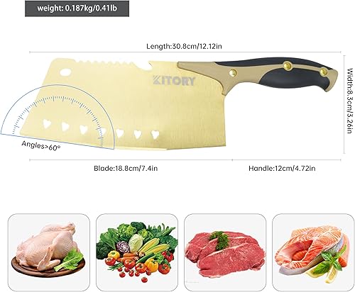 Miniatura 3 de Cuchillo de acero inoxidable de titanio rosa de 7 pulgadas, cuchillo de cocina multiusos con mango ergonómico para uso diestro y zurdo