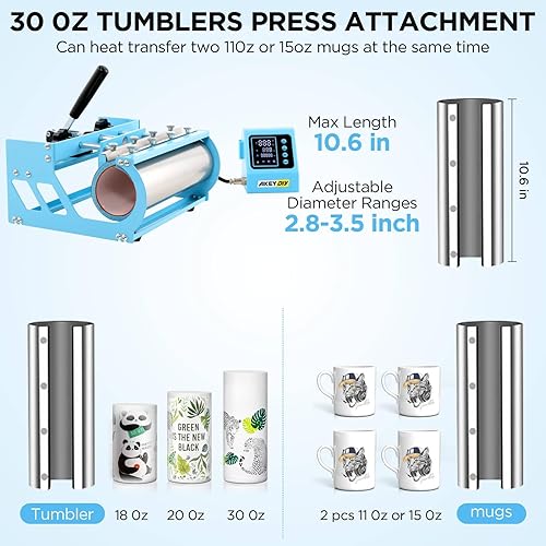 Miniatura 4 de WHUBEFY Prensa de calor, máquina de prensa de camisas de 15 x 15 pulgadas 8 en 1 con accesorio de vaso de 30 onzas, máquina de sublimación digital