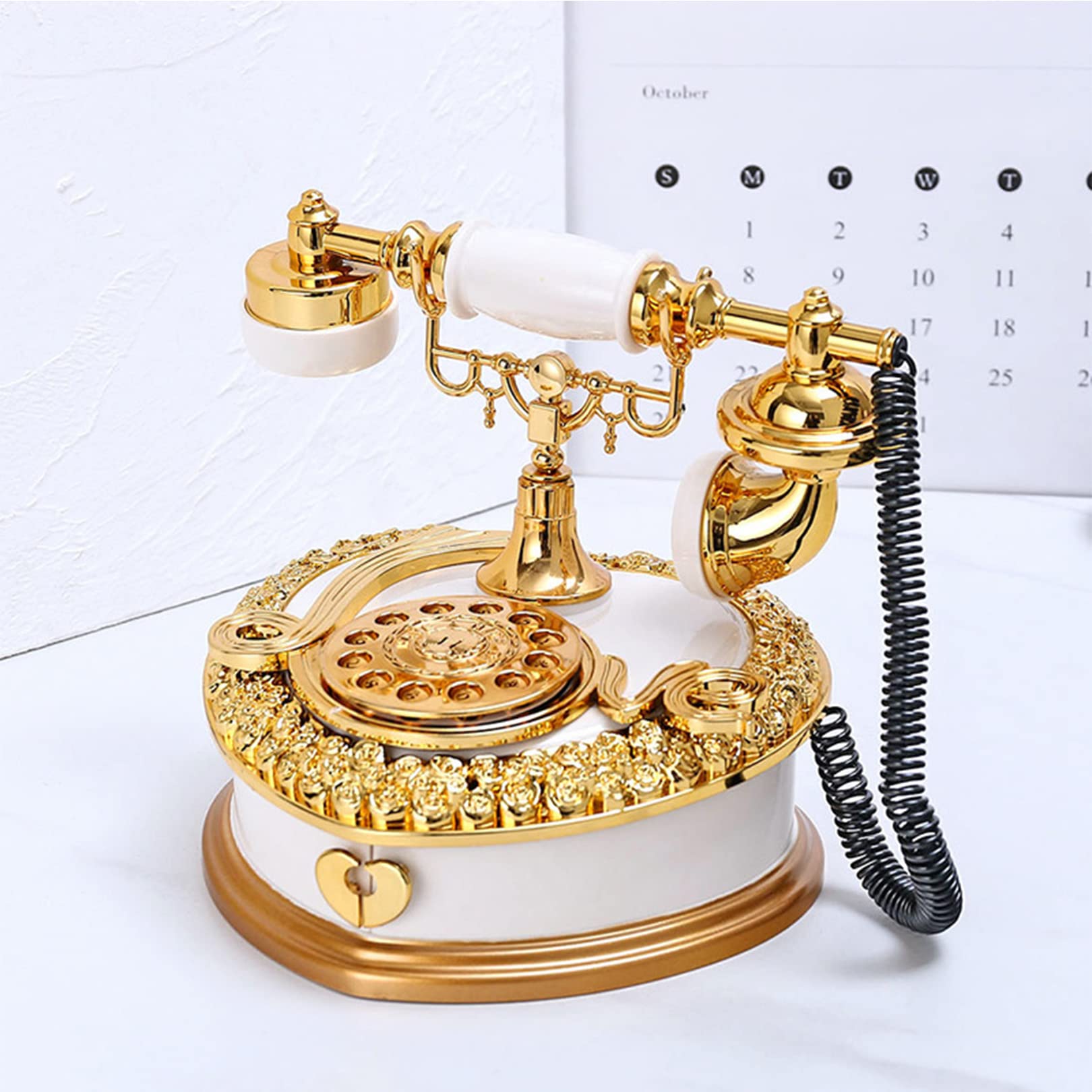 Décoration de téléphone vintage à cadran rétro et boîte à musique ancien