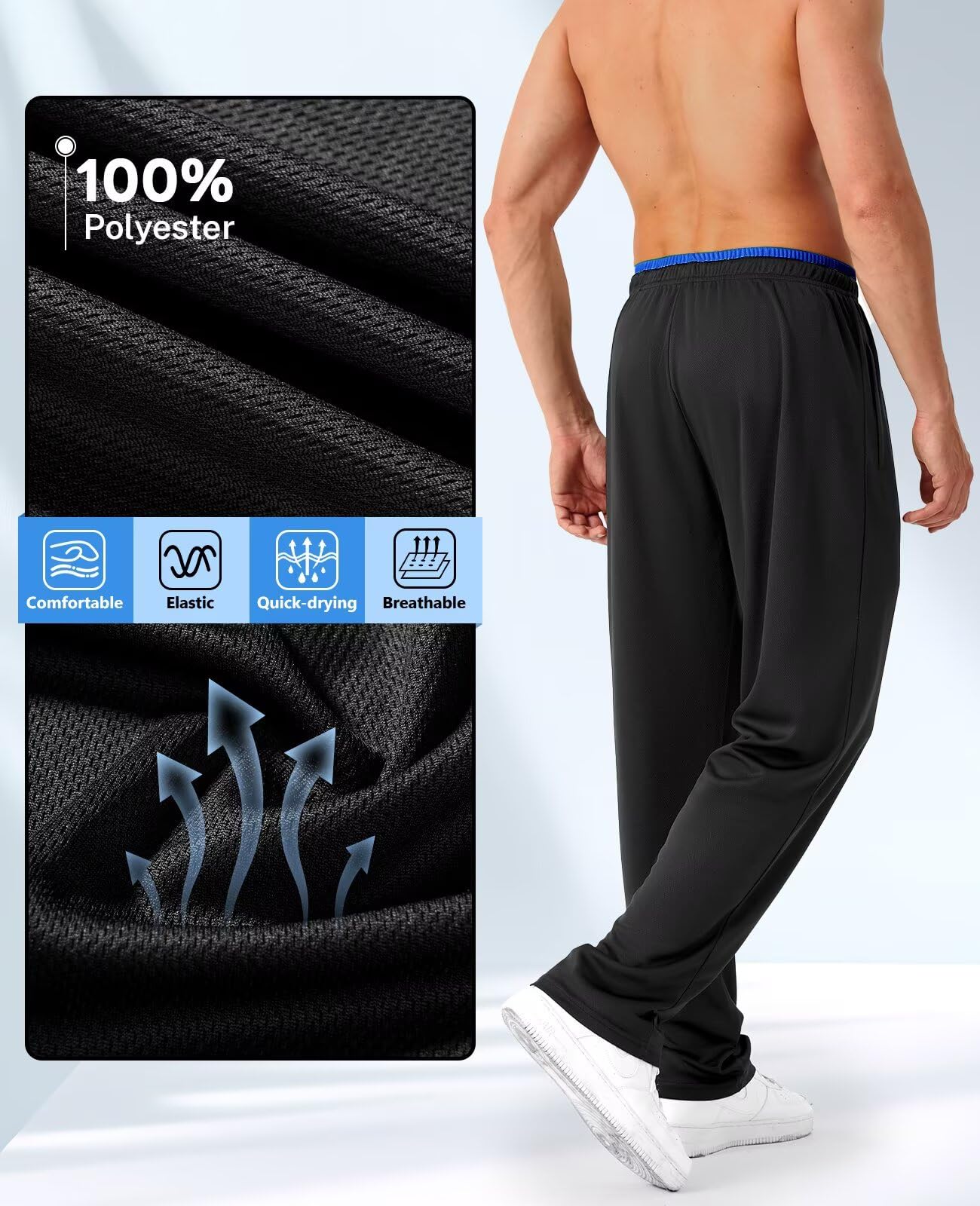 5er-Pack Jogginghose Herren mit Reißverschlusstasche, Trainingshose Herren Mesh Offener Boden, Sporthose Herren Lang Atmungsaktiv Fitness Laufhose