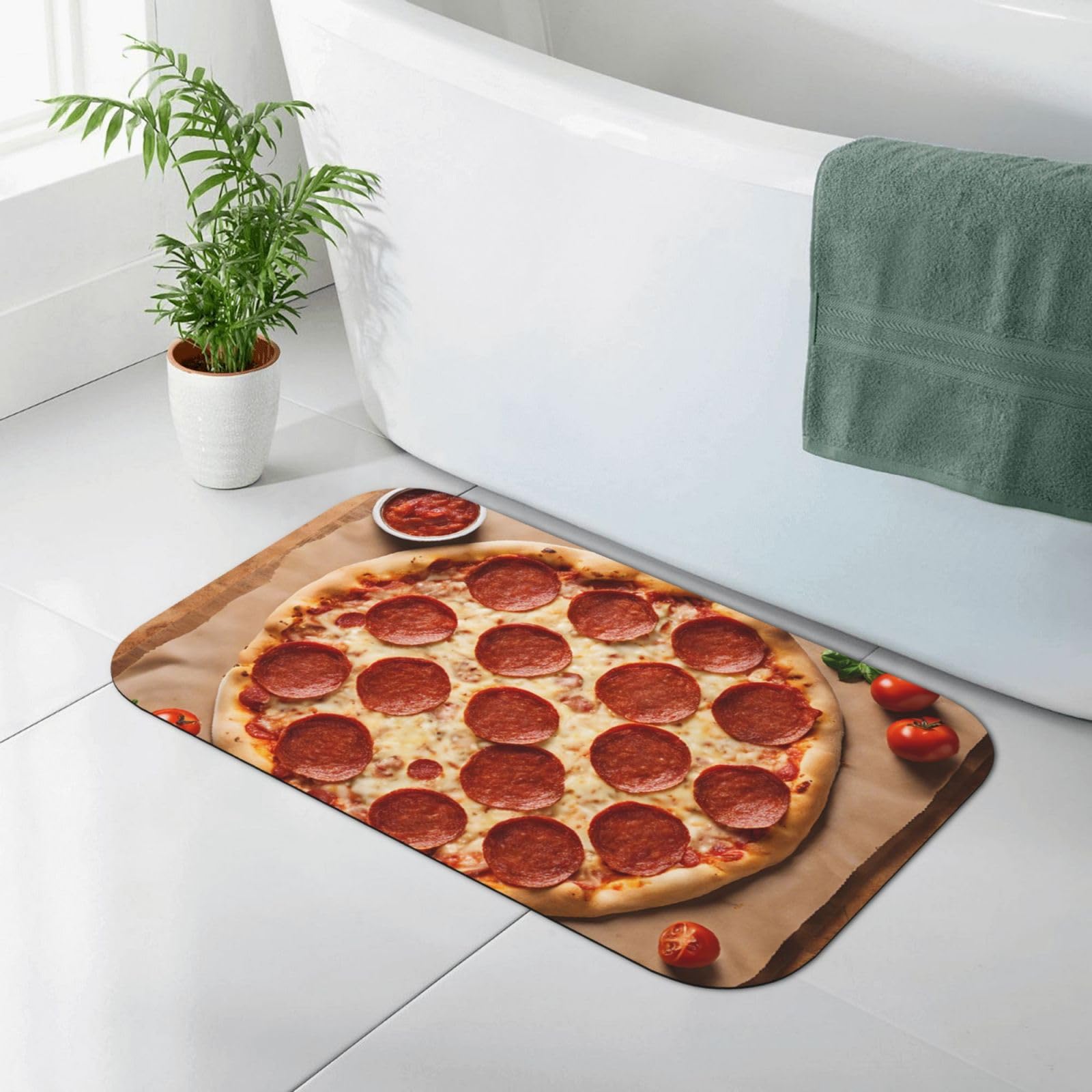 Tapis de bain séchage rapide antidérapant en diatomée douce avec motif Pizza 3D