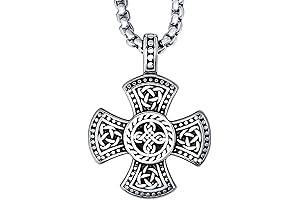 Celtic Cross Triquetra Knot Charm Pendant Necklace: Irish Heart of Faith