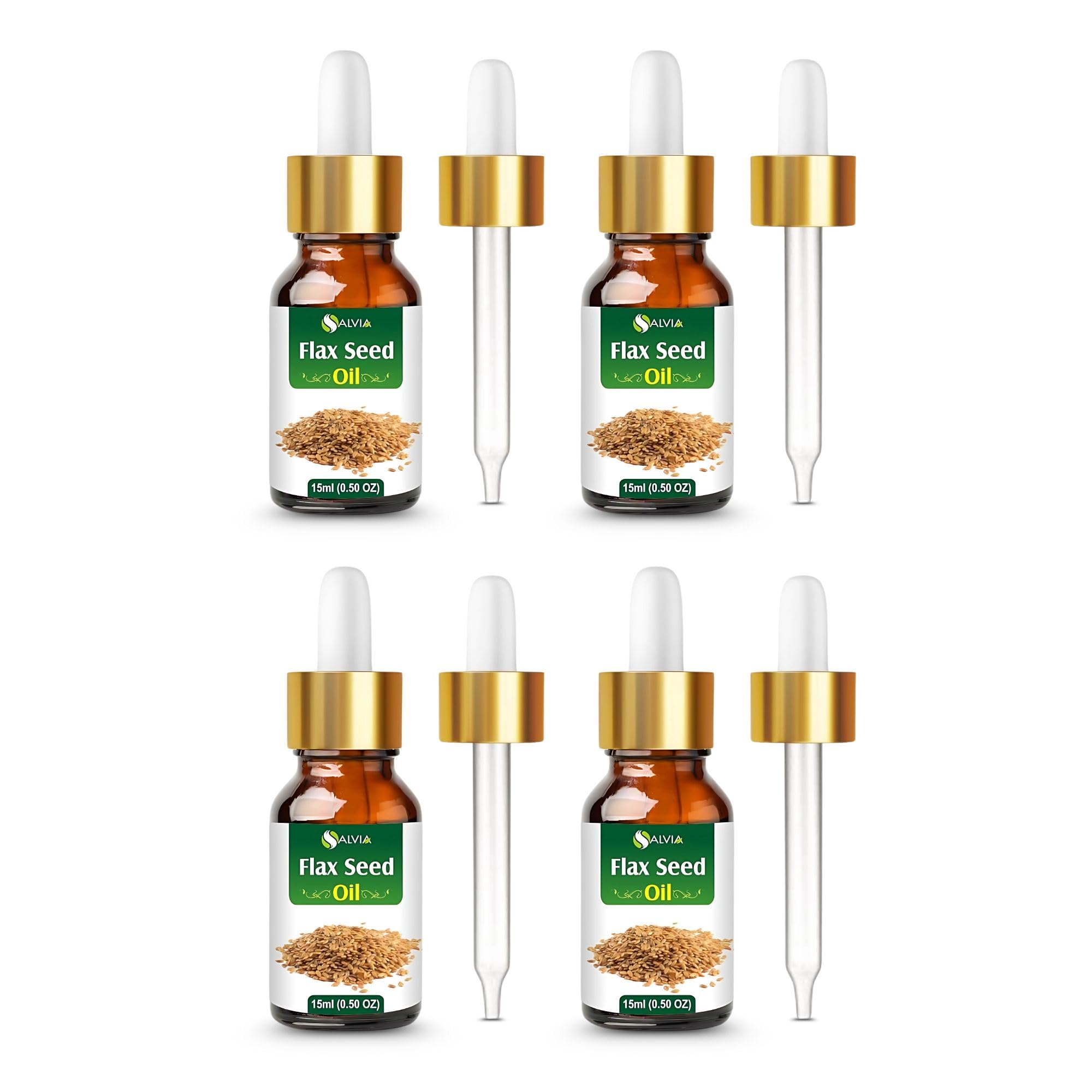 Salvia Flax Seed Oil – 4 Pack | Cosmetic Grade Carrier Oil for DIY Skincare, Haircare &amp; Massage – 15ml / 0.51 Fl oz