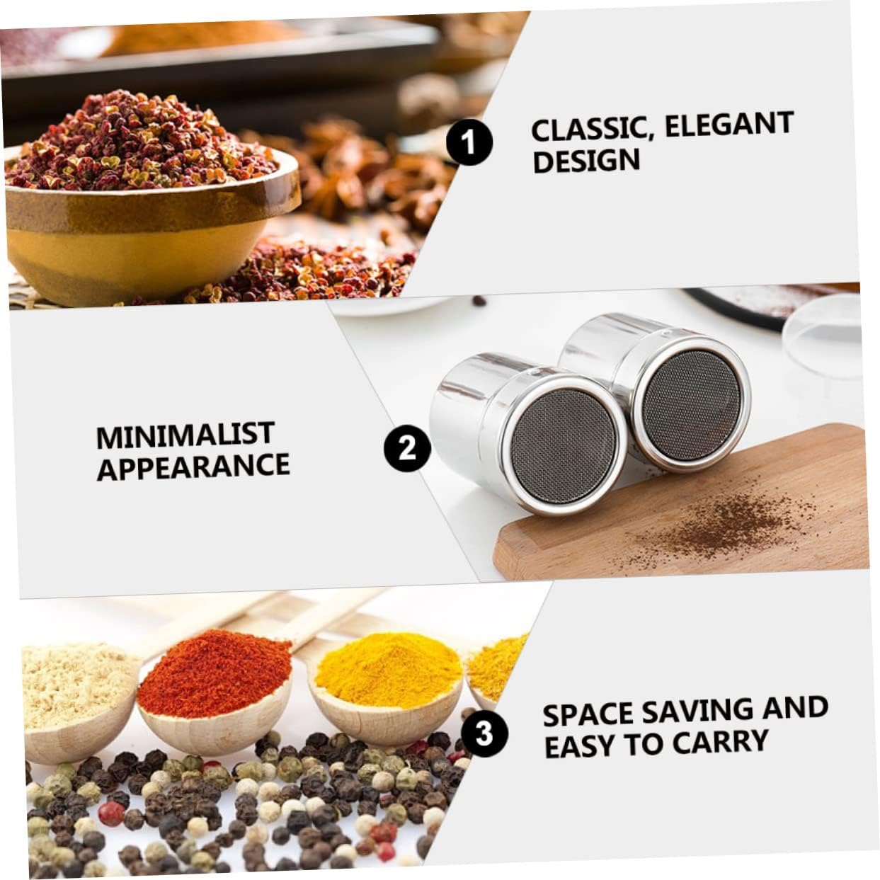 SOLUSTRE Stainless Steel Spice Jar Kitchen Sugar Salt Shaker Spice Container Condiment Organizer