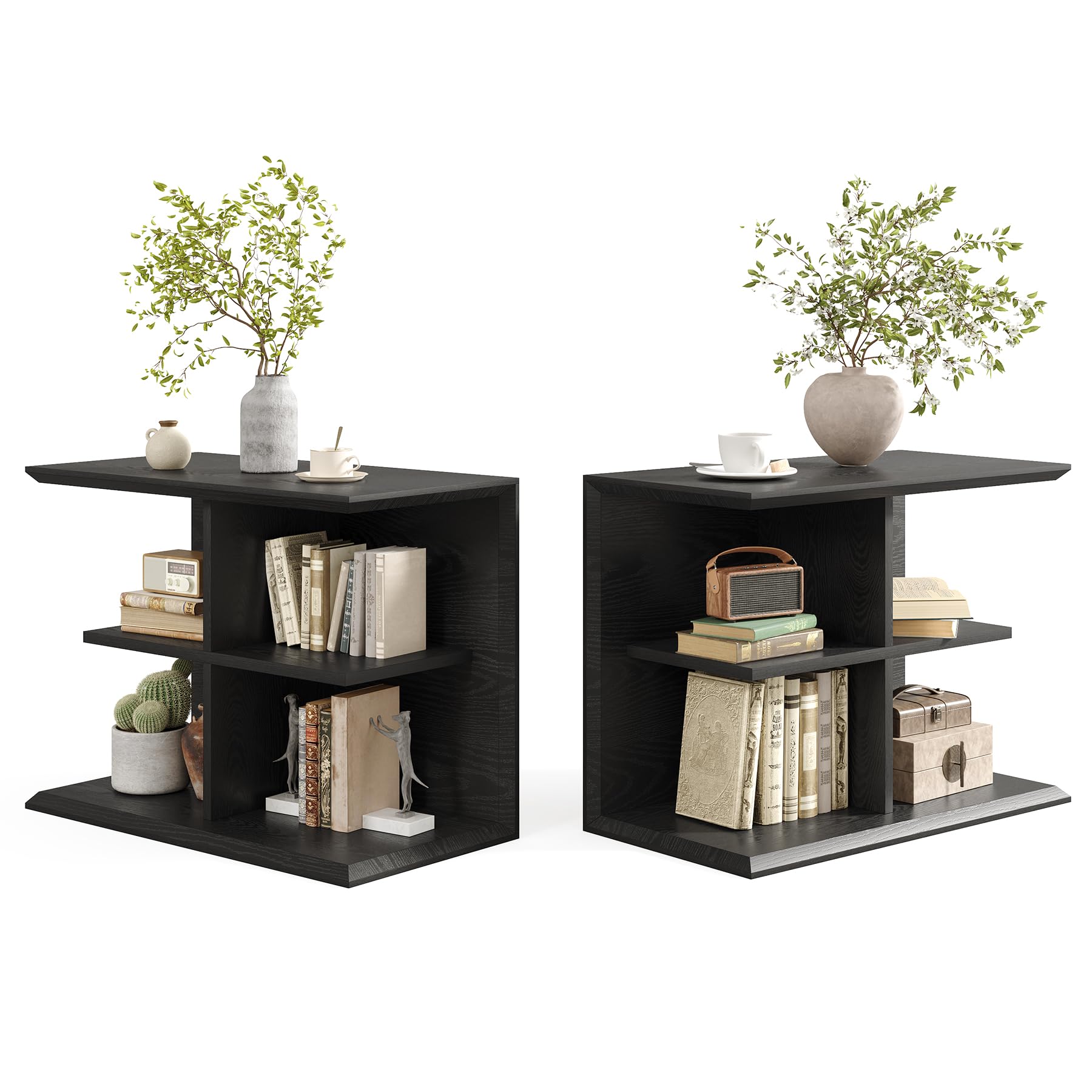 Tribesigns Mesa de centro de 3 niveles con espacio de almacenamiento, mesa de sofá con 4 estantes, mesa de café industrial, mesita de noche para dormitorio, salón, pasillo, entrada, vestíbulo
