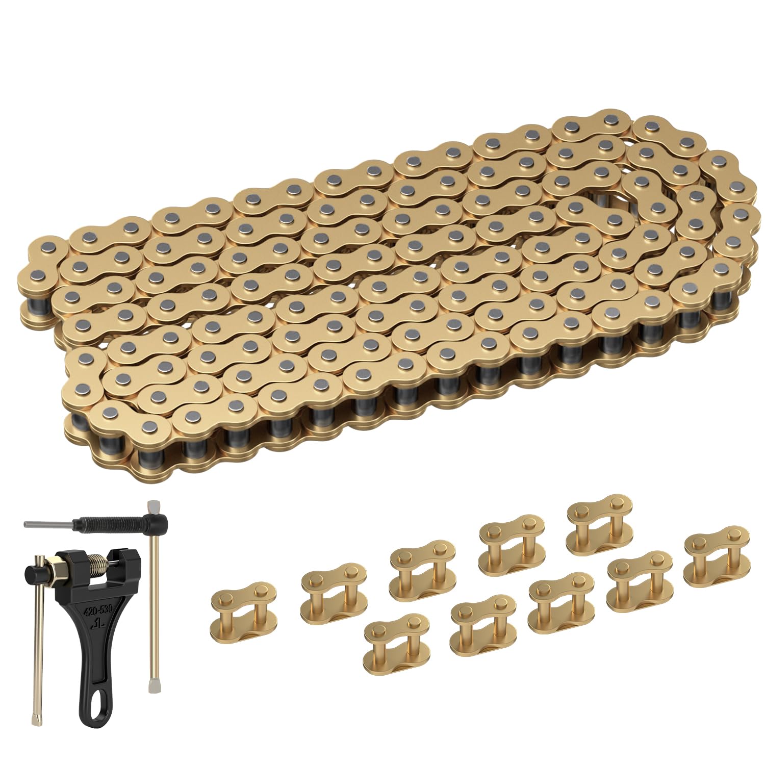 EOPOAYI 428H Chain 130 Links Compatible with 125cc 150cc 200cc TaoTao Coolster Pit Dirt Bike SSR Apollo Motorcycle Baja Hawk 250 Kazuma Chinese ATV Quad 4 Wheeler Go Kart Parts with Chain Breaker