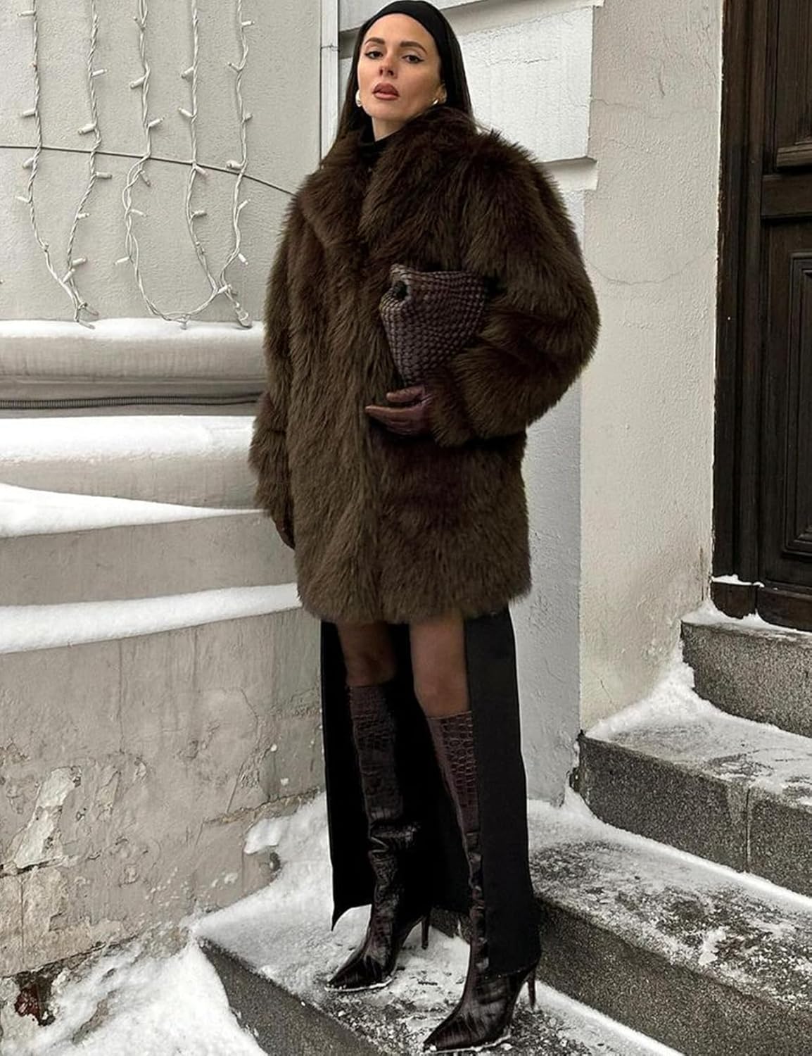 Kissonic Women's Long Faux Fur Coat Lapel Shaggy Winter Jacket Luxury Warm Furry Open Front Outerwear - Image 6