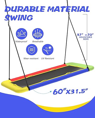 Miniatura 8 de Columpio de árbol de plataforma rectangular de 60 pulgadas para niños y adultos, columpio volador gigante con correa ajustable para colgar, tela de
