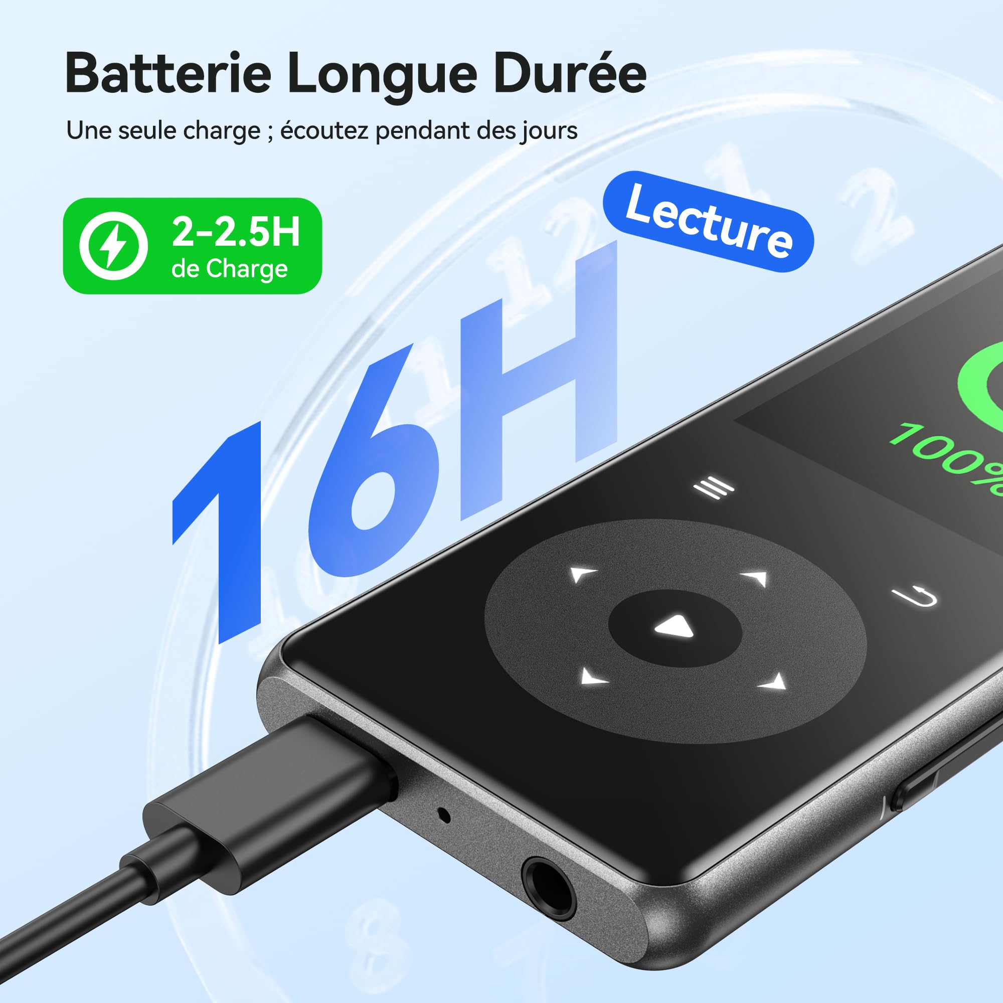 AGPTEK MP3 Bluetooth 5.4,1,8'' Lecteur Musical HiFi avec Haut-Parleur(0 Go) | Avec radio FM,Sans Mémoire Interne,Bouton Tactile Rétroéclairé en Métal, Baladeur Portable Support Carte 128Go Max