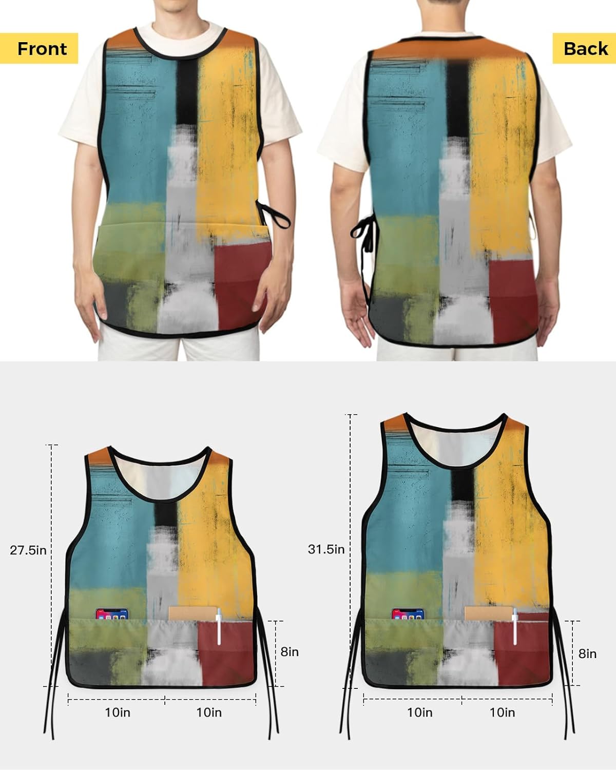 Double Love Cowboy Western Cobbler Aprons with 2 Pockets for Women Men, Country Rustic Boho Plant Leaves