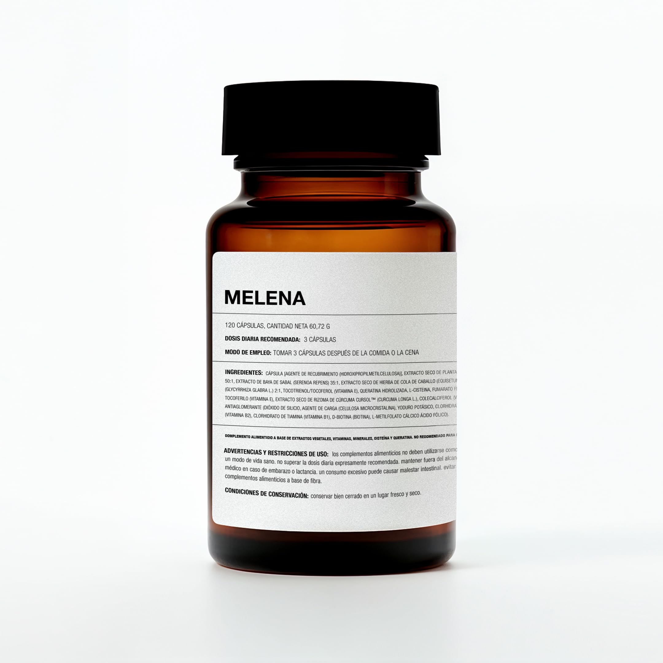 afrodite MELENA | Nutrición Capilar con Serenoa y Ashwagandha | Apoyo para un cabello fuerte | Densidad y Brillo (1 MES 120 Capsulas)