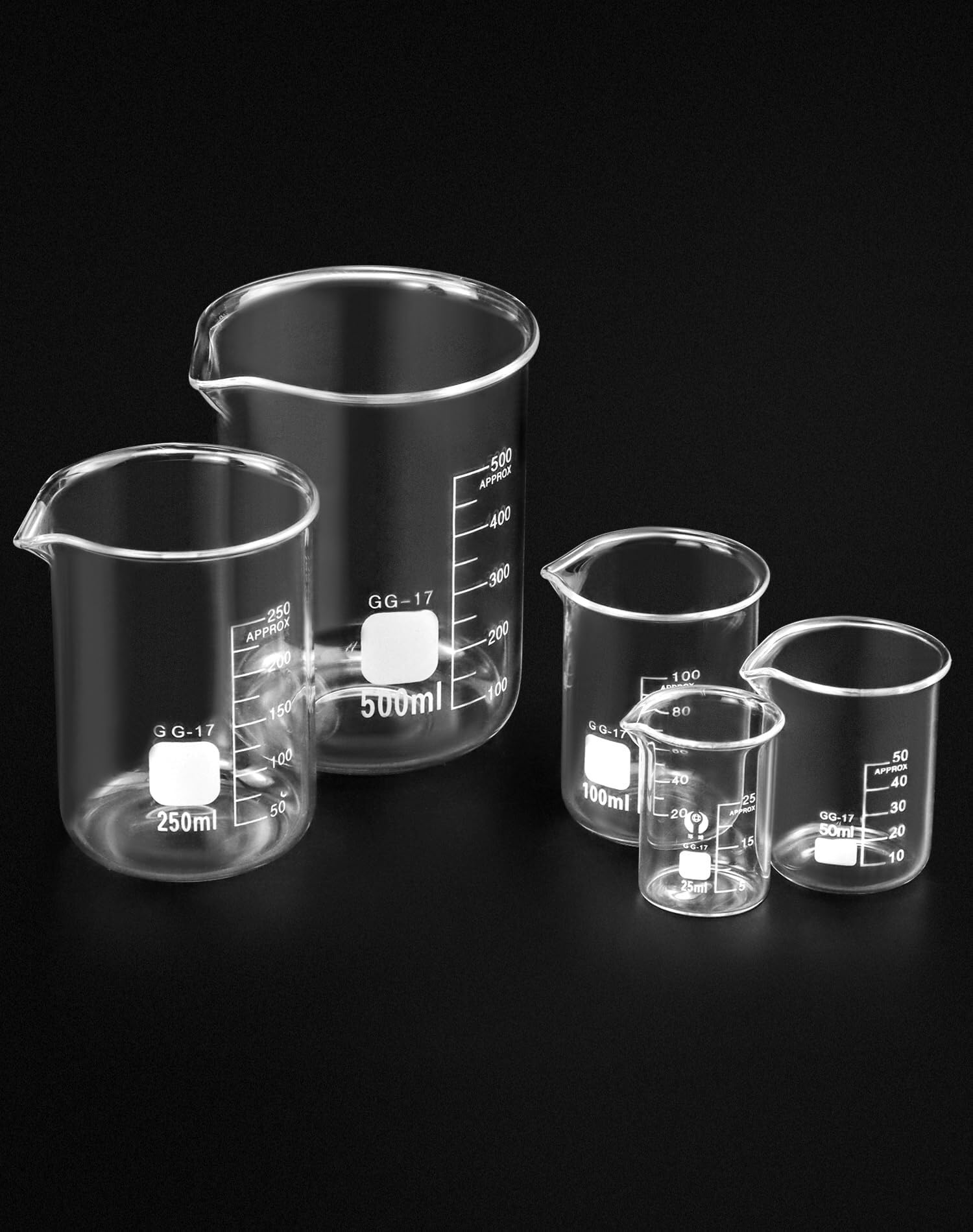 Zlewka laboratoryjna, 5-częściowy zestaw zlewek ze szkła borokrzemianowego z podziałką 5–100 ml do laboratorium i kuchni(25ml - 500ml)