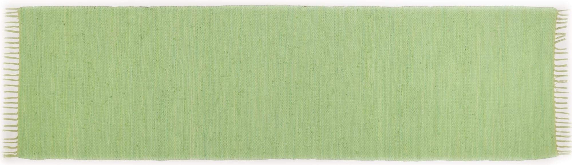 Theko | Dhurry Teppich aus 100% Baumwolle Flachgewebe Teppich Happy Cotton | handgewebt | Farbe: Grün | 70x250 cm