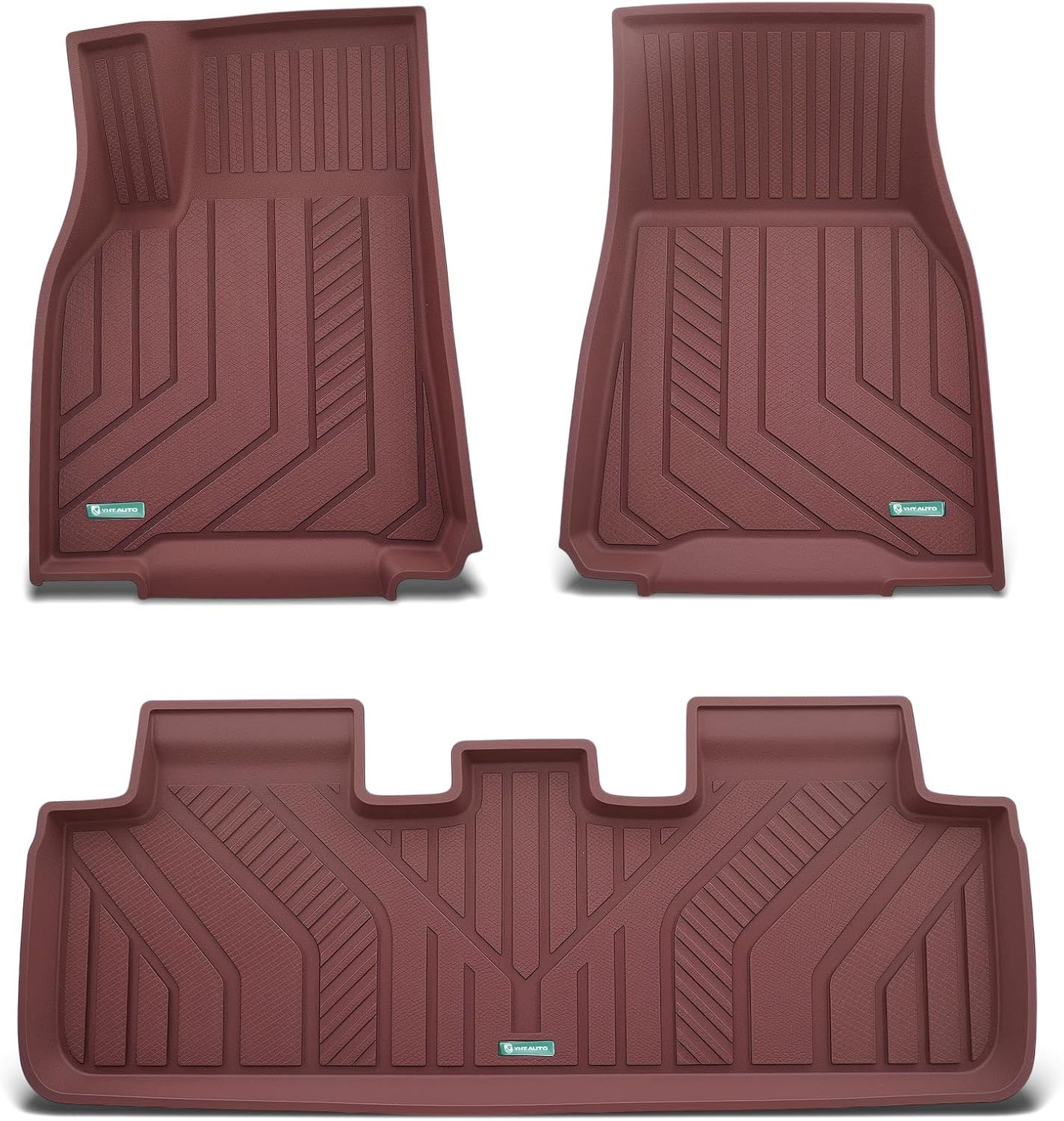 YHTAUTO Floor Mats Compatible with Tesla Model Y 2025-2020 (5-Seat Not for Juniper), All Weather TPE Car Carpet Liners, Anti-Slip Waterproof, Automatic Mats, 1st & 2nd Row, Set of 3, Red
