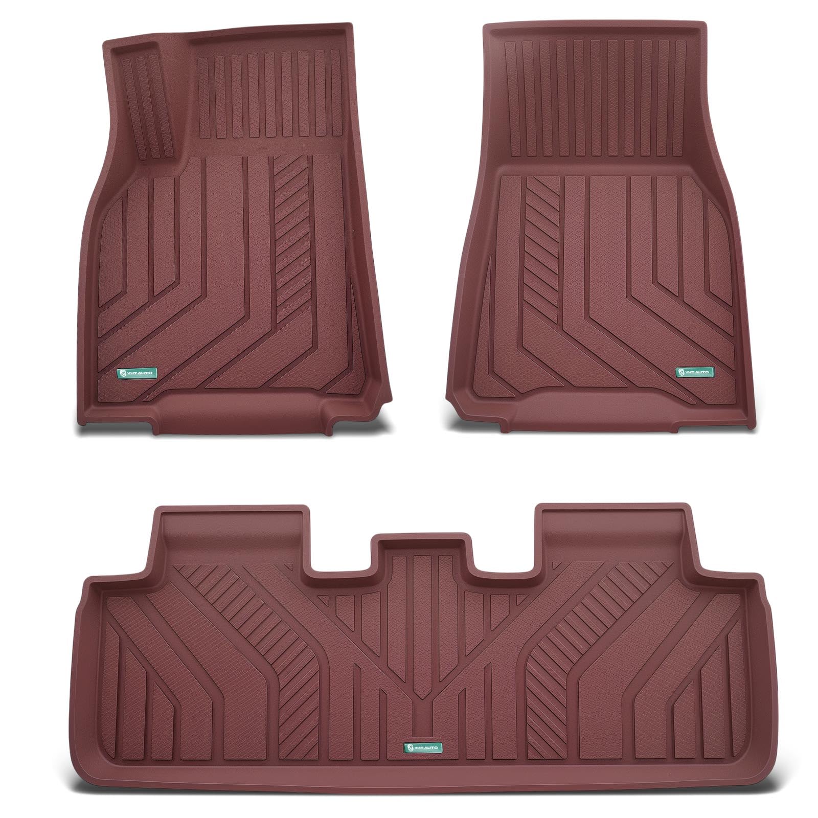 YHTAUTO Custom Fit Light Red Car Floor Mats for Tesla Model Y 2025-2020 (5-Seat) Not for Juniper, 1st & 2nd Row All Weather TPE Car Carpet Liners,