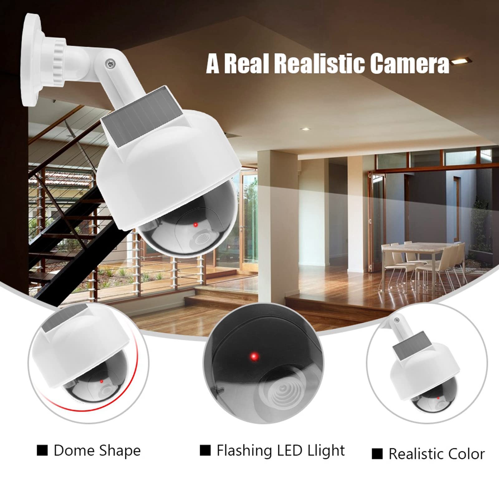 Pilipane Falsa sicurezza di sorveglianza simulata, telecamera di sicurezza fittizia a forma di cupola realistica per interni ed esterni con una luce a LED per la casa/magazzino