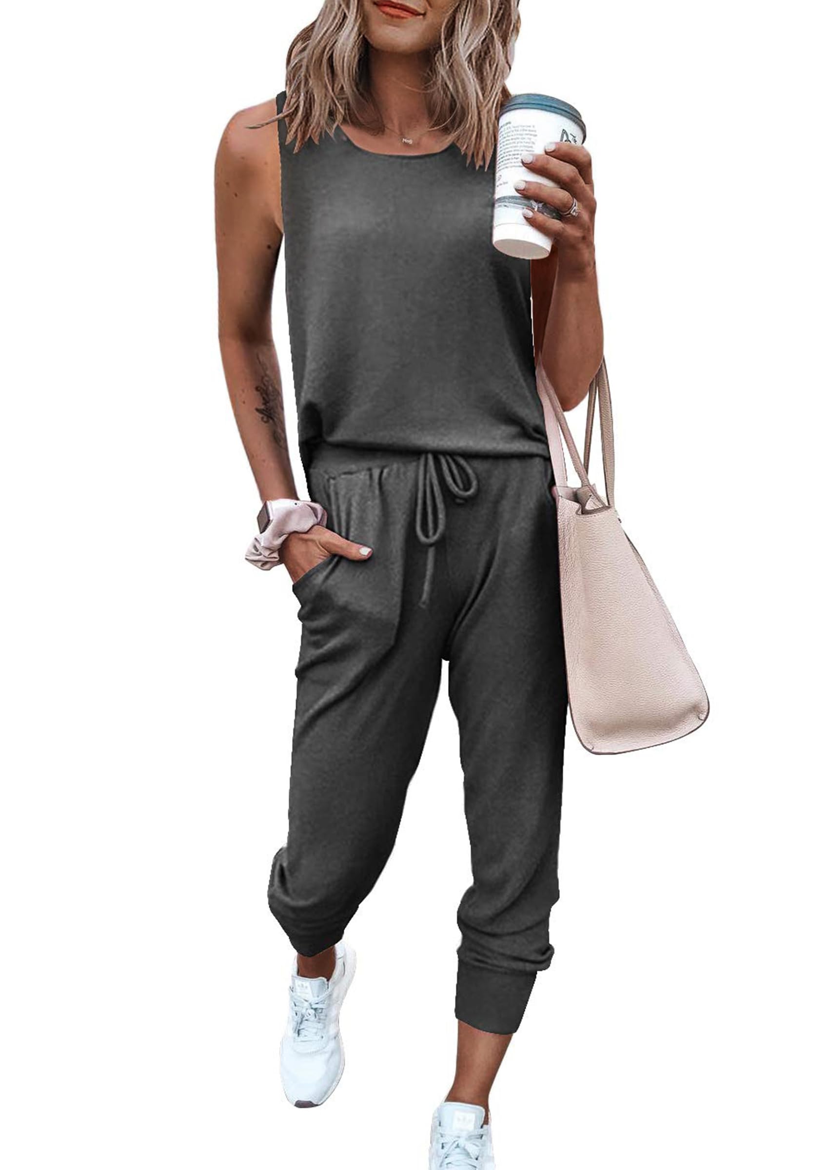 PRETTYGARDEN Women's Two Piece Outfit Sets Summer Casual Sleeveless Crewneck Tops Matching Travel Tracksuit Lounge Wear