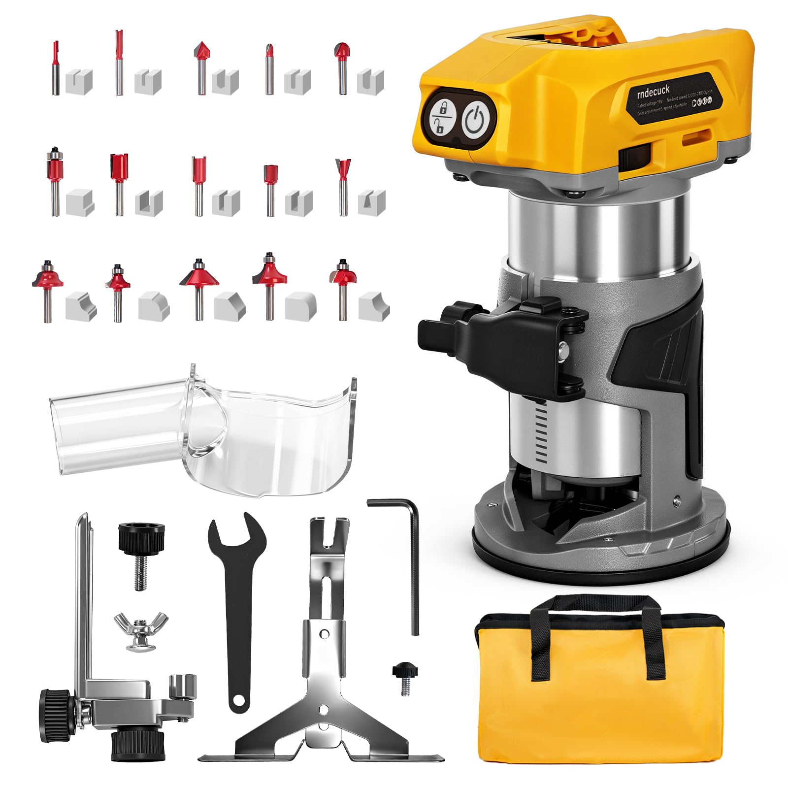 Défonceuse sans balais pour batterie Dewalt 20V avec 15 fraises incluses pour bois