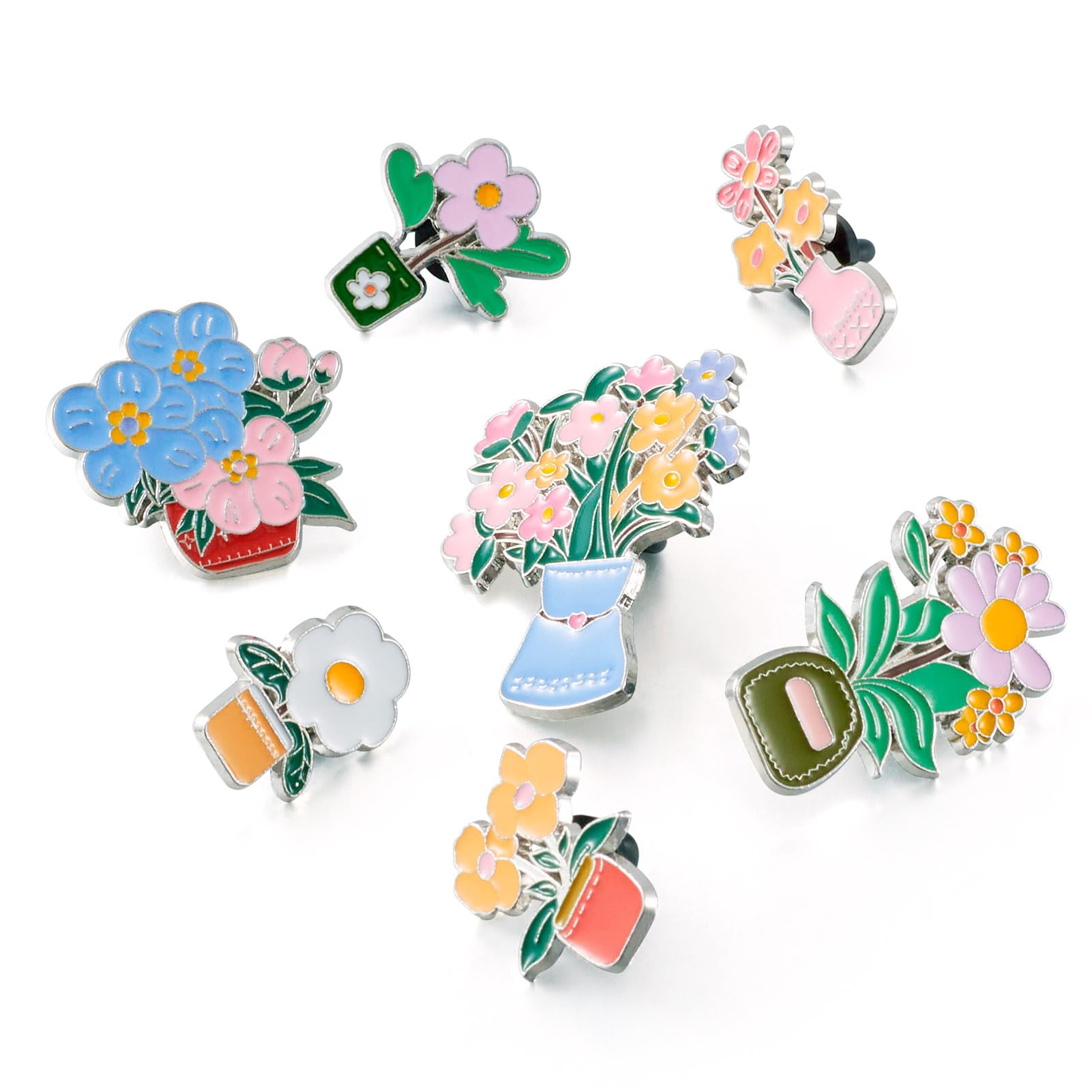 7Pcs 7 Styles Flower Enamel Pins for Backpacks Cute Spring Flowers Plant Enamel Brooch Badges Floral with Vase Lapel Pins for Bags Hats Jacket Clothes Decorative Supplies