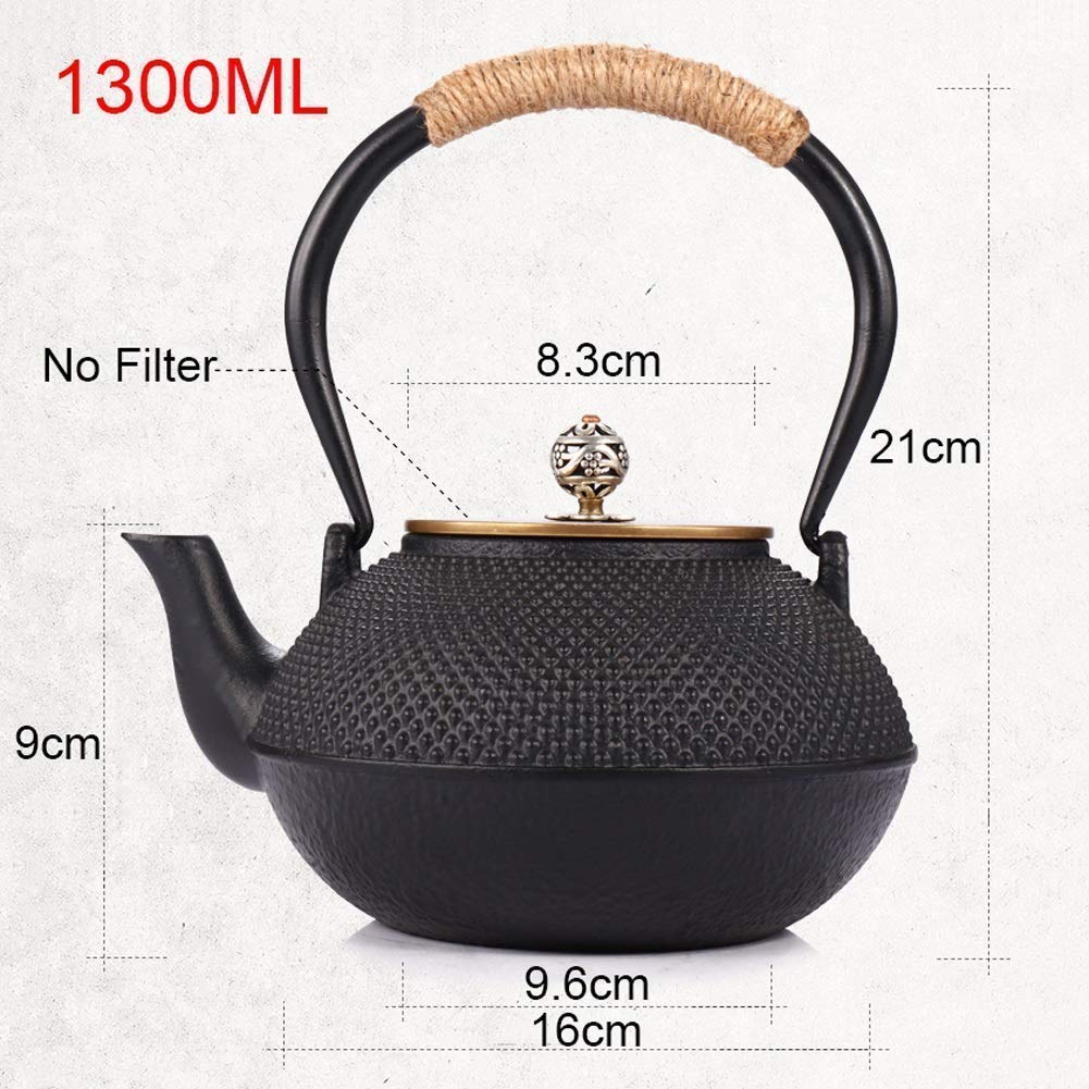 Czajnik Z Zaparzaczem Ceramika Duży, Żeliwny Czajniczek Z Izolacyjnym Uchwytem, Do Herbaty Sypkiej, Zdrowy Czajnik Do Herbaty Jako Prezent Czarny 13000 Ml Mocny