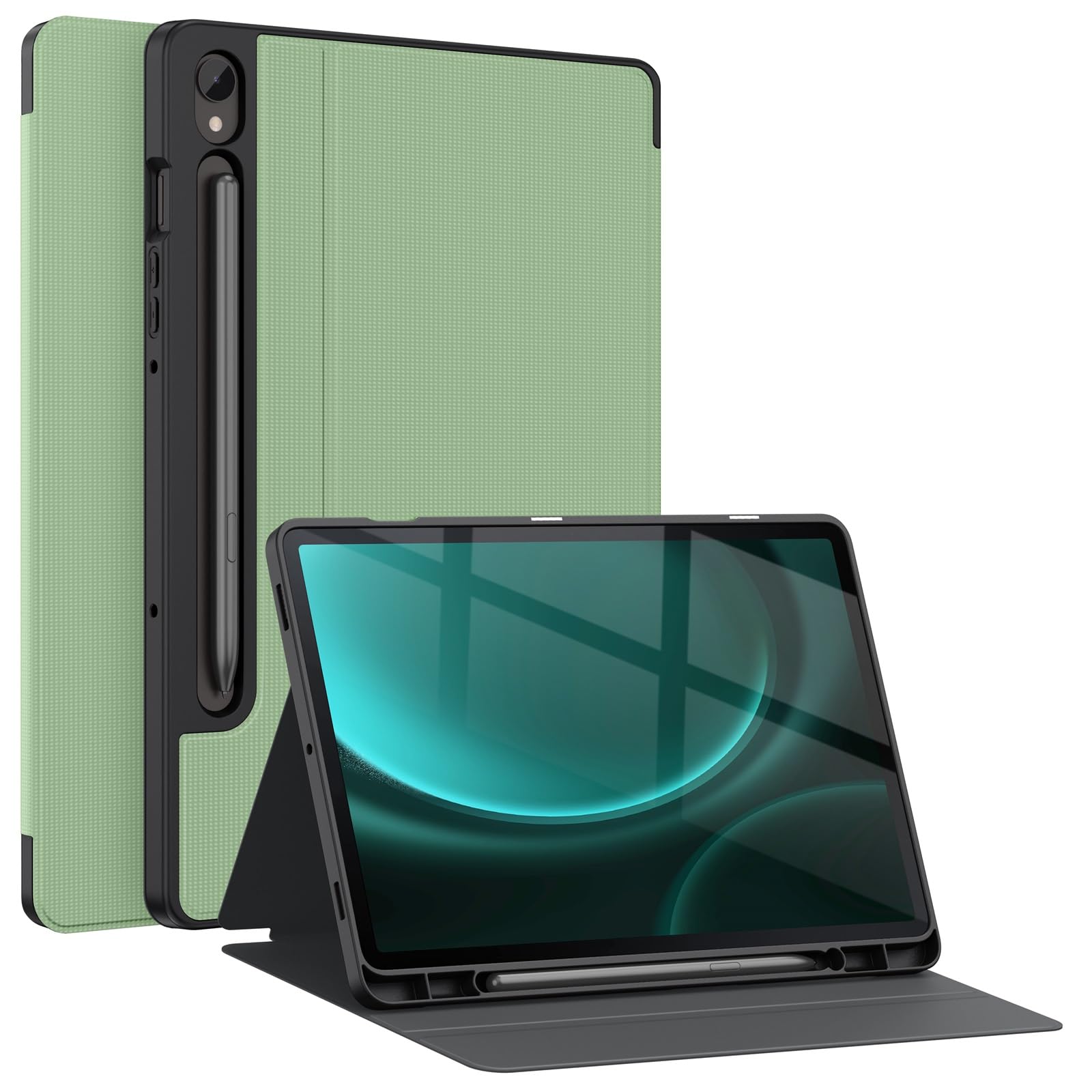 Soke Case for Samsung Galaxy Tab S9 /S9 FE 5G 2023 - Shockproof Stand Folio Case,Multi-Viewing Angles,Soft TPU Back Cover for Galaxy Tab S9 FE 10.9"/S9 11 inch Tablet,Matcha Green