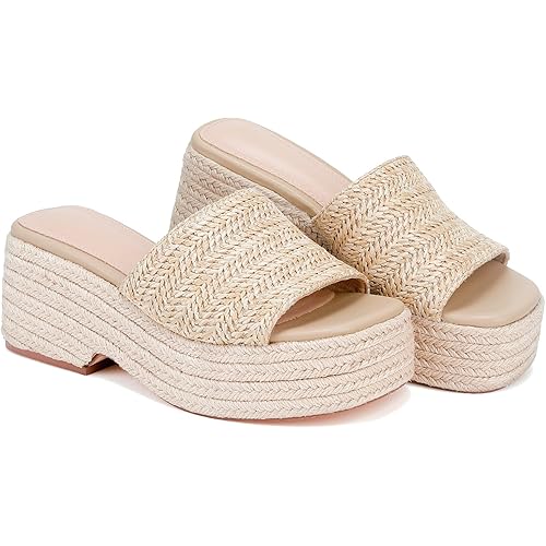 Monrovia Women's Bohemia Platform Wedge Sandals: Flatform Open Toe Slides - Stylish Beach Sandals Inspired by Espadrilles