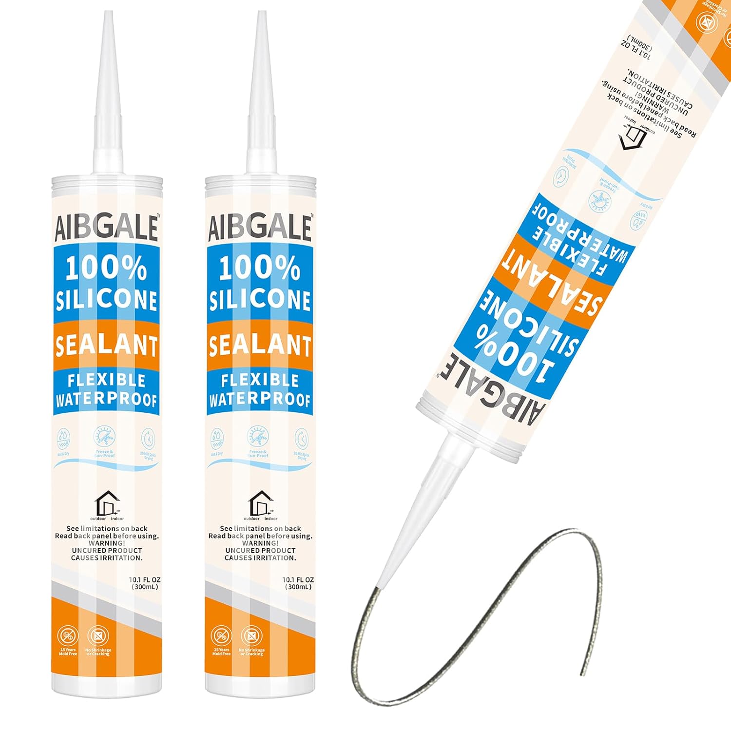3 Pack Silver 100% Silicone Sealant, Universal Caulking Waterproof RTV Sealant, Stronger Adhesion, Shrink Crack Proof Caulking for Aquarium, Stainless Steel, Aluminum, Basements, 30.3 Oz