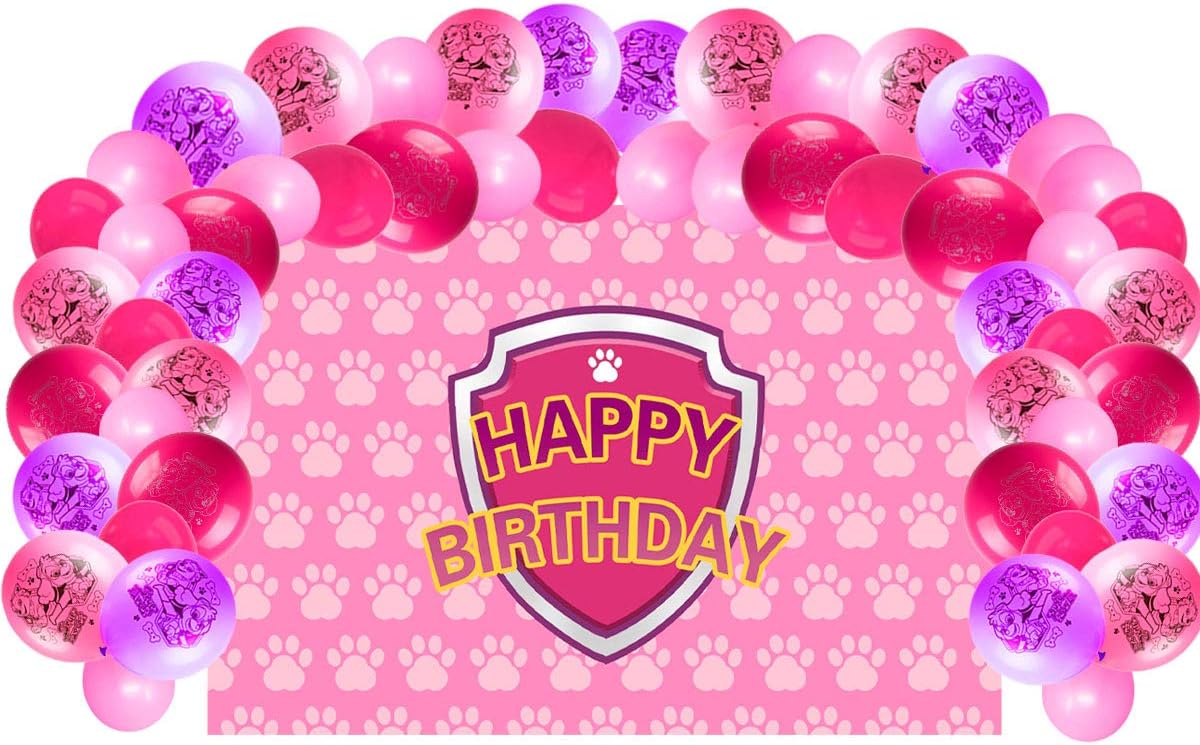 Dog Patrol Birthday Party Supplies Decorations, Backdrop With Balloons Kit For Girls Paw Photo Background