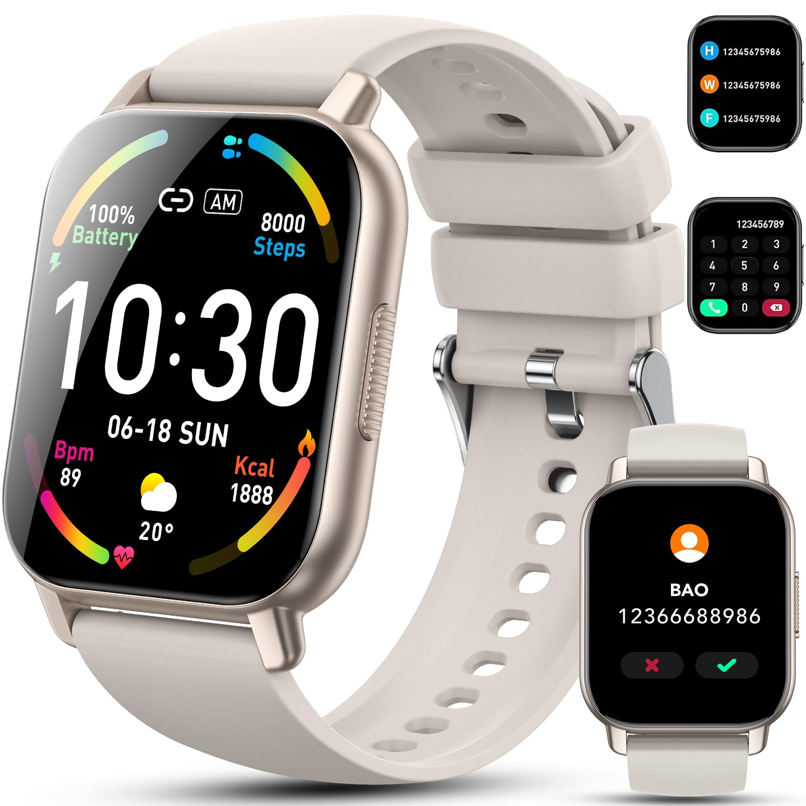 Smartwatch Uomo Donna, 1.85" Orologio Smartwatch con Risposta/Rifiuto Chiamate, 112 modalità Sportive Smart Watch con Monitoraggio del Sonno/Contapassi/SpO2 per IOS/Android, Impermeabile IP68, Bianco