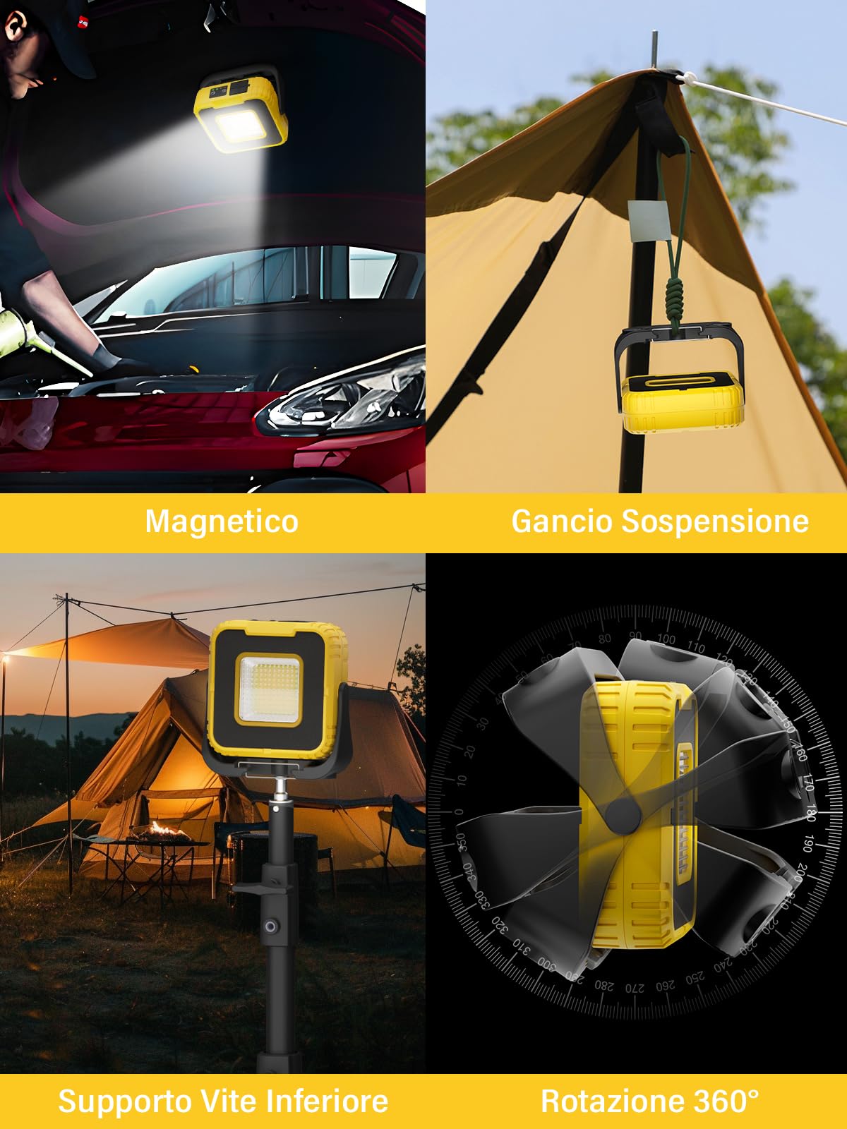 COPPA Luci da Lavoro, GZ01 Portatile Luce Ispezione 3000mAh Ricaricabile Doppia Sorgente Luminosa con Stroboscopica Luce 360° Rotazione Magnetica LED Lampada Officina per Campeggio Riparazione Garage