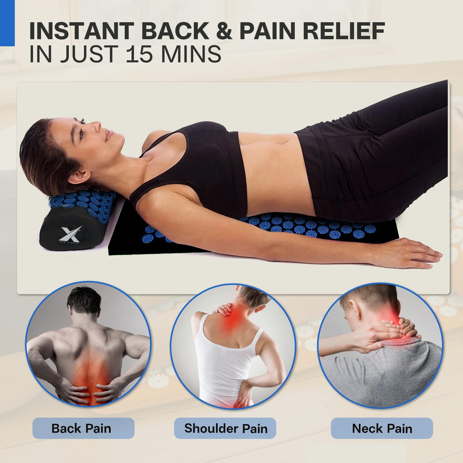 Xn8 Esterilla Acupresión Kit de Masaje con Cojín -Esterilla de Masaje - Alivia el Dolor de Espalda y Cuello, relaja los músculos y Reduce el insomnio - con Bolsa de Transporte