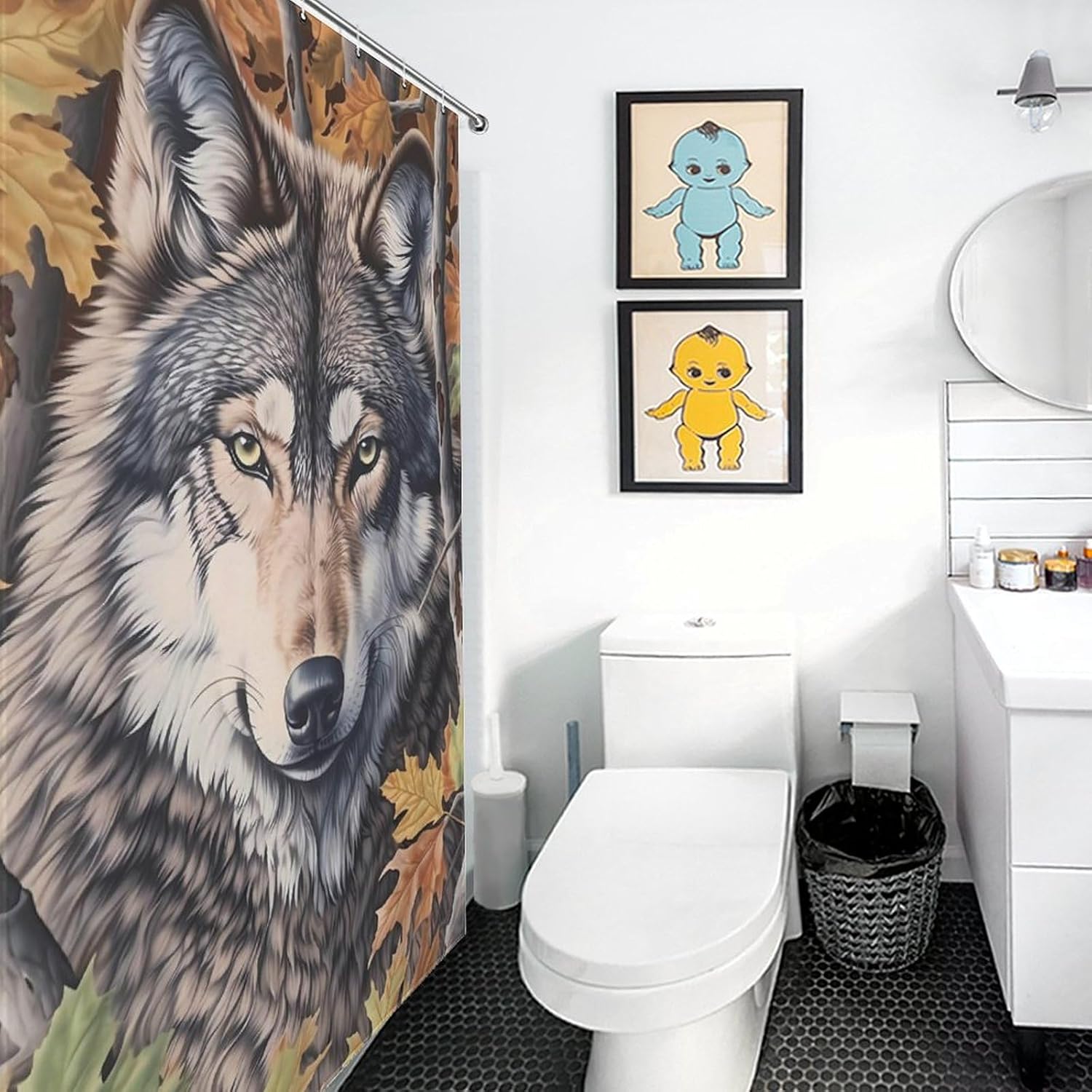 Ca-mo Wolf Funny Shower Curtains Washable Bath Curtain Liner with Hooks for Bathroom Bath Tubs