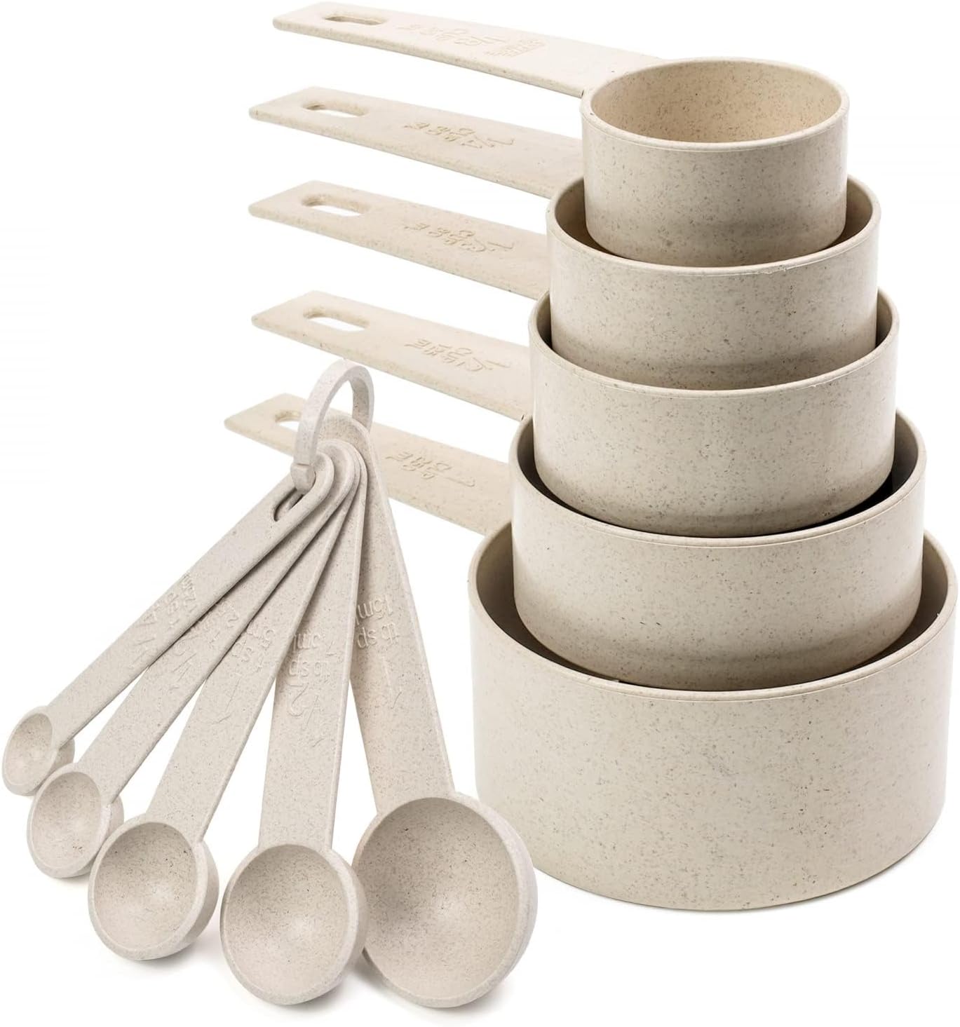 Beille 10pc Wheat Straw Measuring Cups & Spoons Set - Eco-Friendly BPA-Free Stackable Tools for Cooking Baking