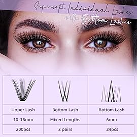 B&Qaugen Lash Clusters with Bottom Lashes 10-18mm 50D D Curl Individual Lashes Cluster Eyelash Clusters Wispy with 2 Styles Bottom Lash Extension DIY Lash Extensions at Home (50D-D-MIX10-18)