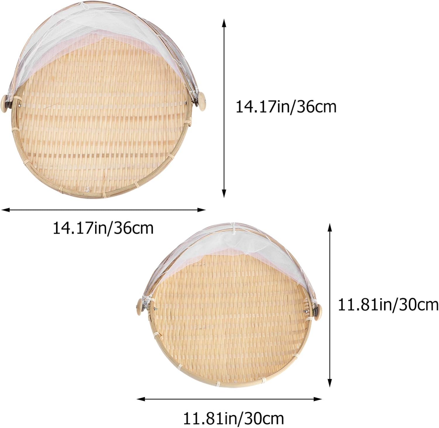 DOITOOL Bamboo Basket 2Pcs Wicker Fruit Mesh Covers Bamboo Woven Food Tents Plate Serving Covers Vegetable Basket Storage Containers for Dining Outdoor Picnics Keep Out Fruit Tray