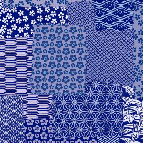 タカ印 ラッピングペーパー 49-1716 和風柄 千代紙合わせ紺 半才判 50枚