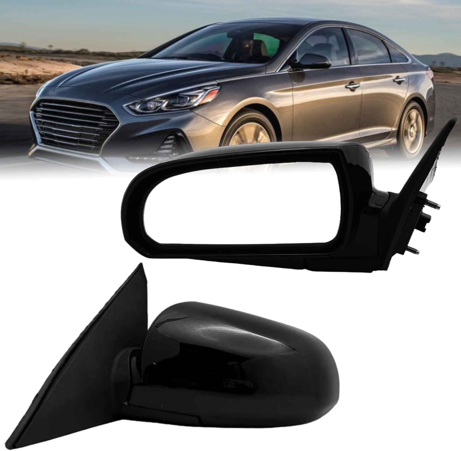 Left Driver Side Mirror Compatible with 2006 2007 2008 2009 2010 Hyundai Sonata With Heated Power Glass Manual Folding 5 Pins Black Without Signal Light