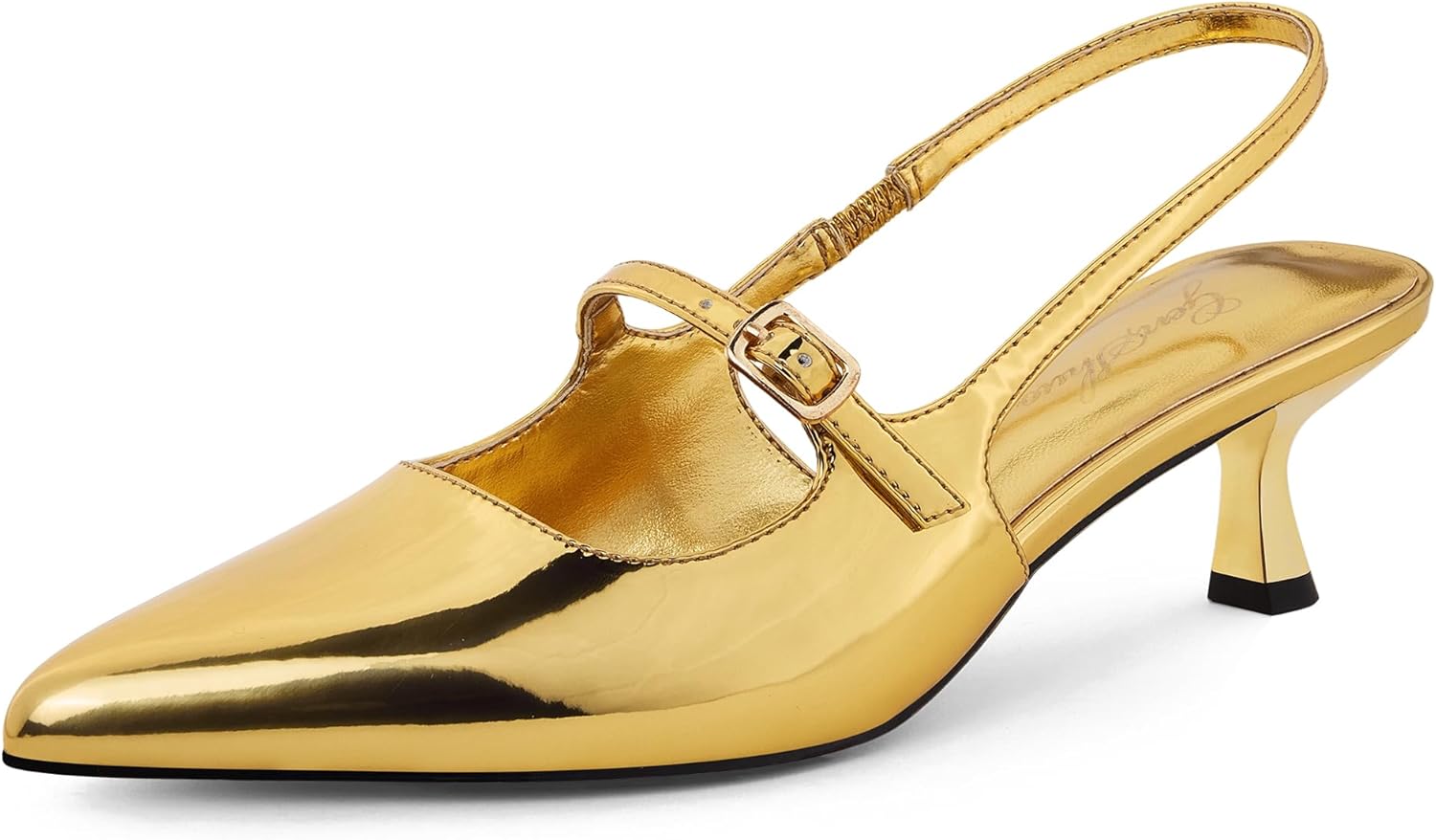 GENSHUO Low Kitten Heels Women's Slingback Dressy Pumps Pointed Closed Toe Ankle Strap Elegant Wedding Pumps Formal Comfortable Shoes