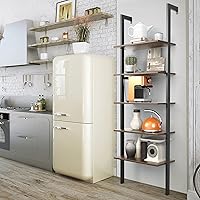 Vista 4 de Tangkula Estante de escalera industrial contra la pared, estantería de escalera de 5 niveles con marco de metal, estantería abierta de 72 pulgadas