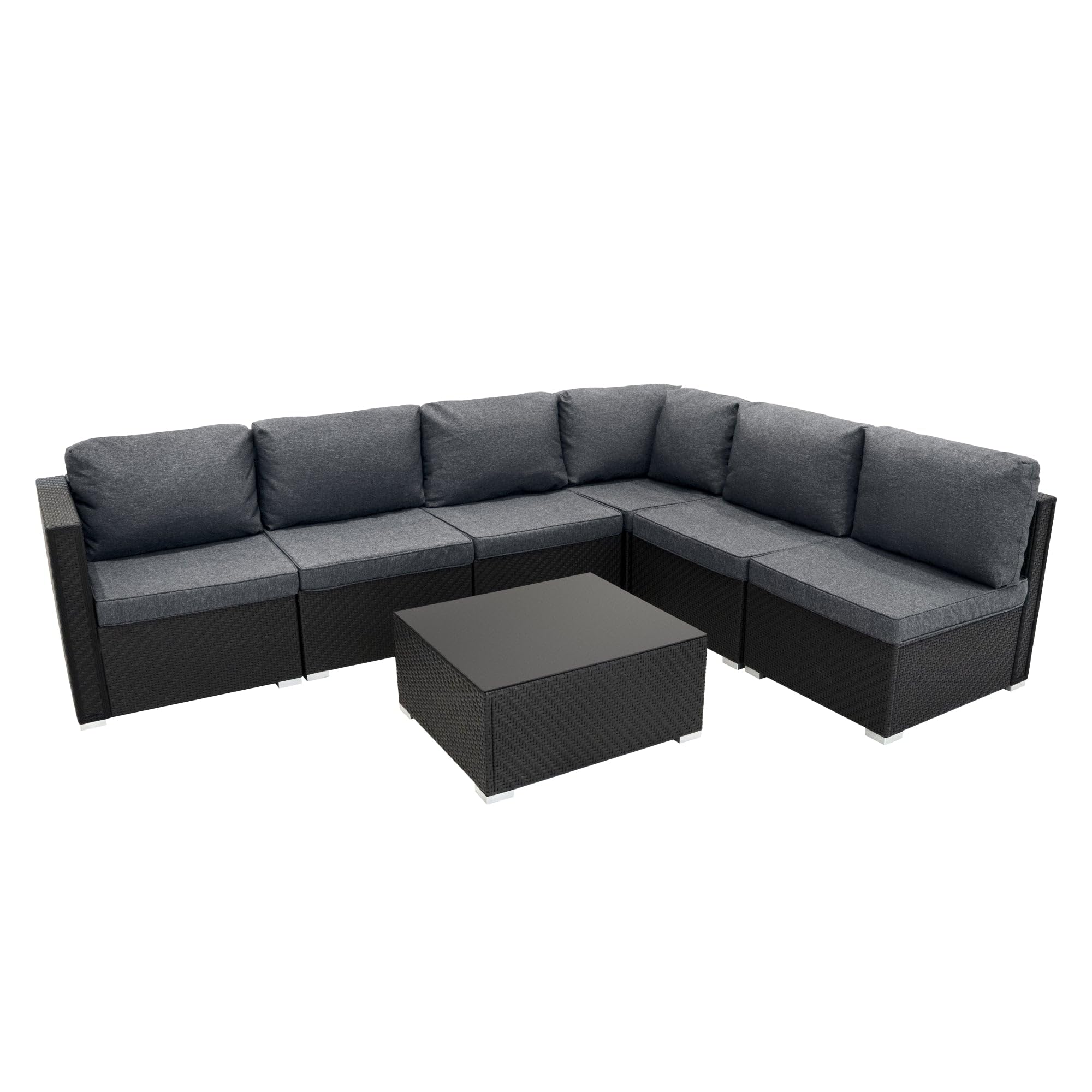 Monstershop Unisex Black Rattan Modular 7 Piece Furniture Set In